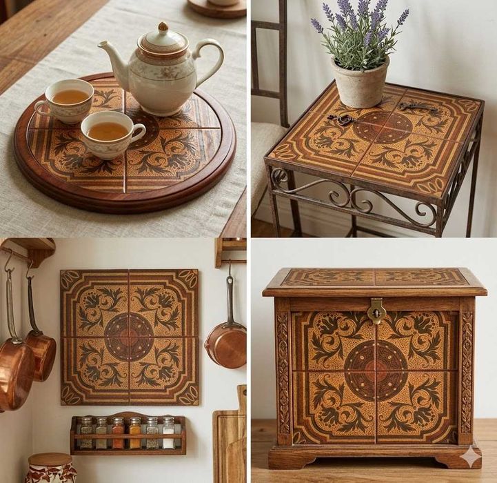 4 Azulejos Vintage 20x20cm – Padrão Clássico Terracota & Ocre