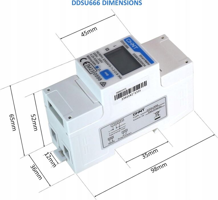 DSU666-CT licznik energii RS485, zgodny z Modbus RTU DIN35mm