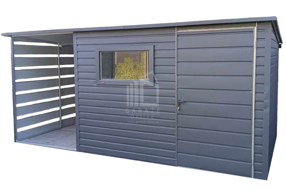 Schowek Domek Ogrodowy 3X2,5M + Wiata 1,5 Drzwi Okno Dach Spad Id760