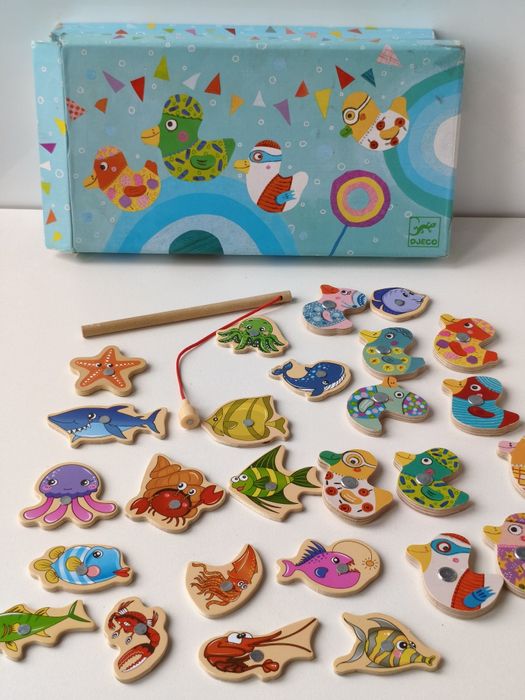 Набір дерев'яної рибалки. Годинник. Шнурівка. Абетка.