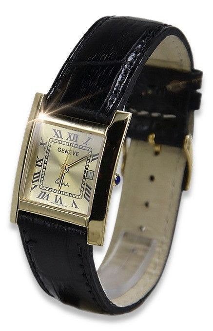 Złoty zegarek męski 14k Geneve mw009y Żółte złoto & Czarny cyferblat G