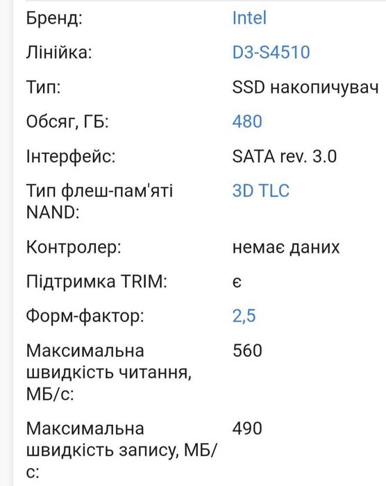 SSD накопитель Intel D3-S4510 480 GB Новый