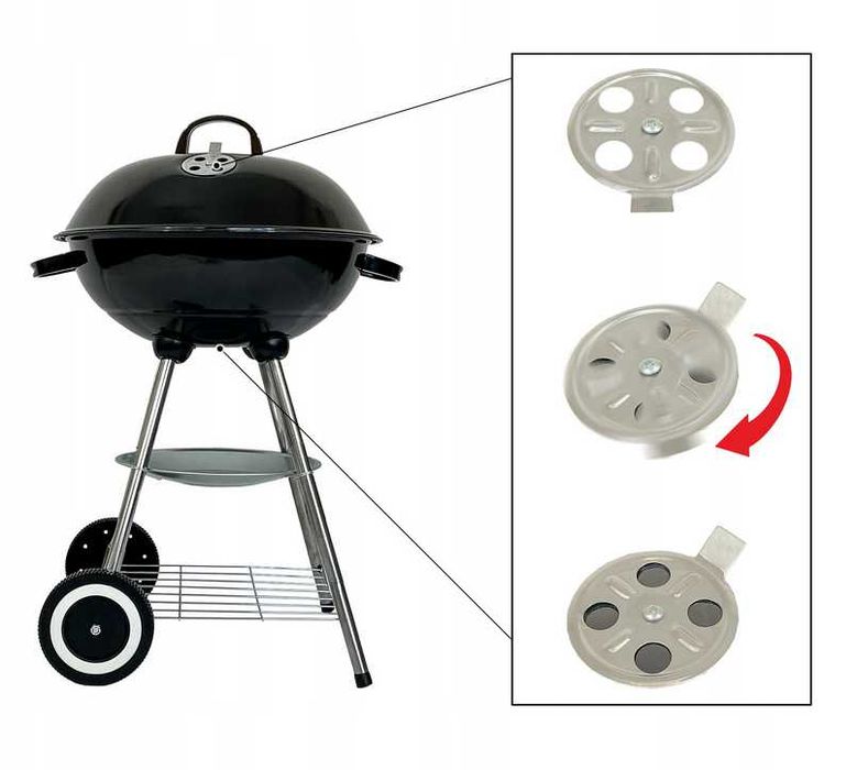 GRILL okrągły z POKRYWĄ kulisty węglowy