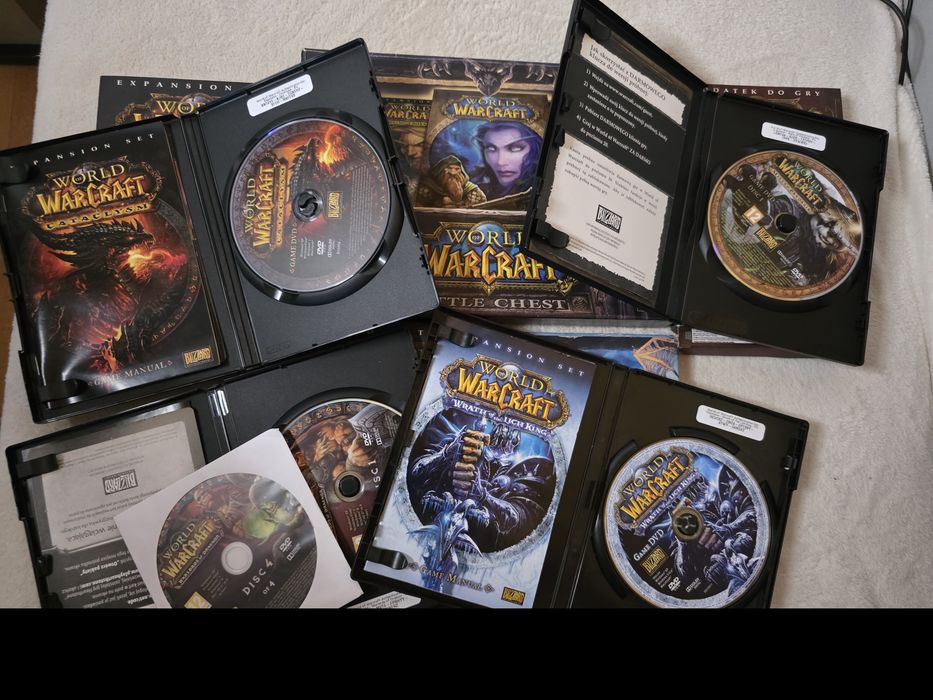 World of Warcraft – kolekcja pudełkowa, instrukcje, płyty, dodatki.