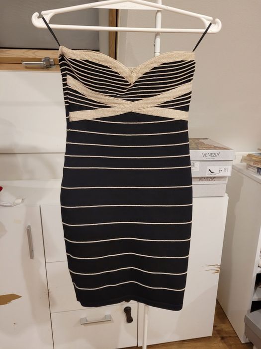 Tally Weijl, sukienka bandażowa, ołówkowa,czarno-złota, r. 36,jak nowa