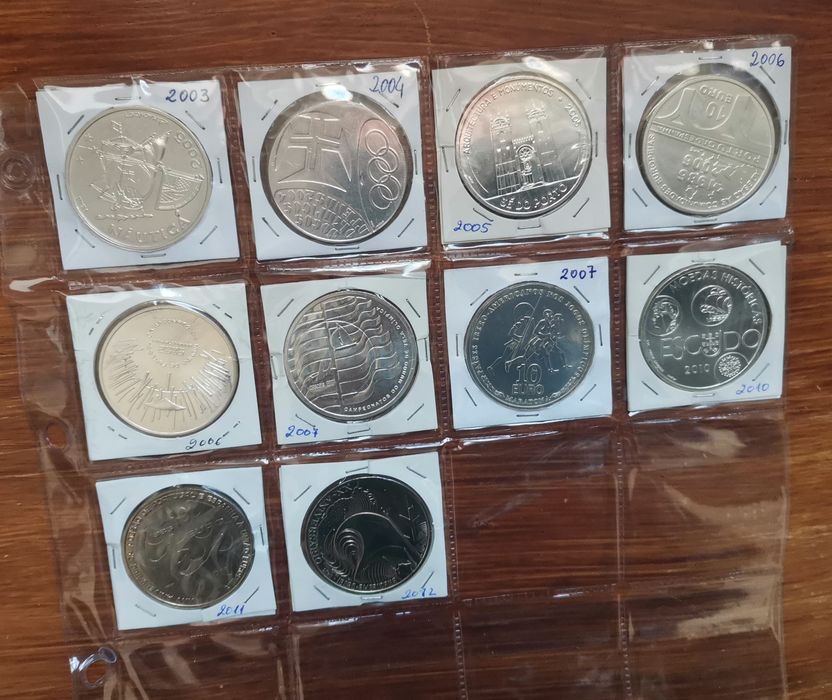 Conjunto das  10 moedas  (8 de prata 500º) Portugal  2003 a 2012