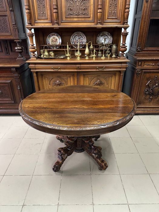 Різьблений обідній гарнітур вітрина сервант дерево стіл стільці 4003