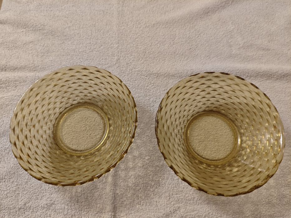 Miski talerze Ząbkowice wzór koszykowy miodowe szkło PRL