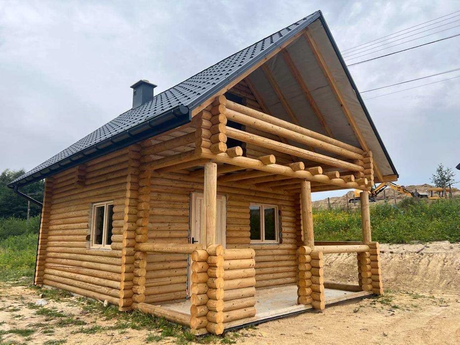 Domek z Bali Drewnianych Okrągłych 180 mm 50m2 z Poddaszem