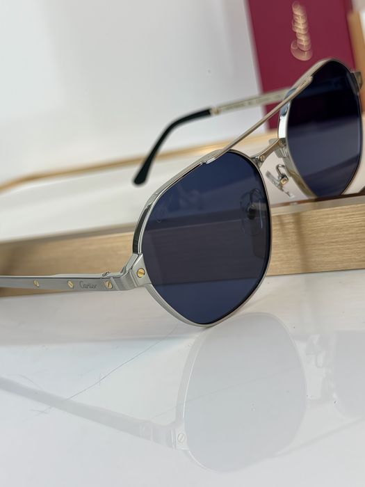 Чоловічі сонцезахисні окуляри Cartier з синіми лінзами, срібляста мета