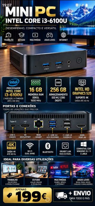 Mini PC 199€. Oportunidade