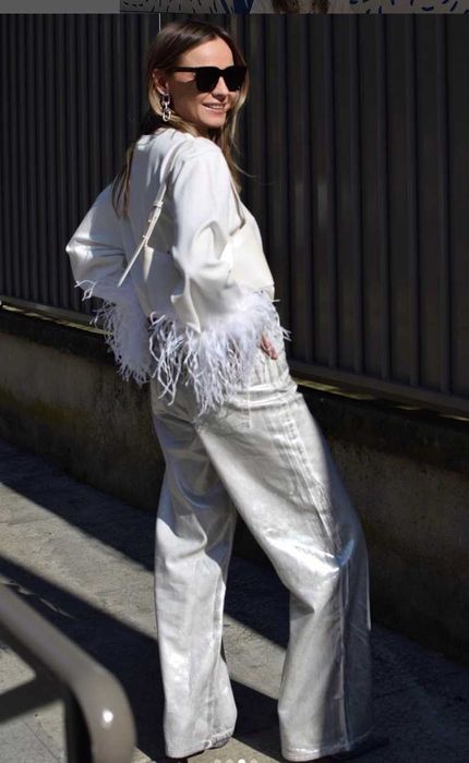 Серебряные серебристые срібні сріблясті металлик джинсы Зара ZARA