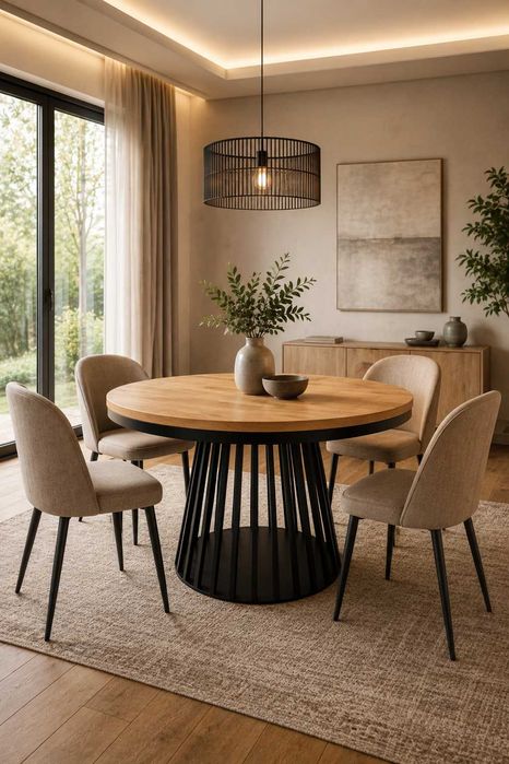 Nowoczesny okrągły stół dębowy LAMELLO Loft | Lite Drewno | Rozkładany | Producent