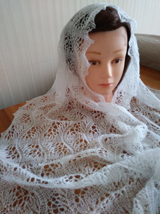 Szal biały do ślubu, komunii lub kapka do chrztu. !00% wełenka.