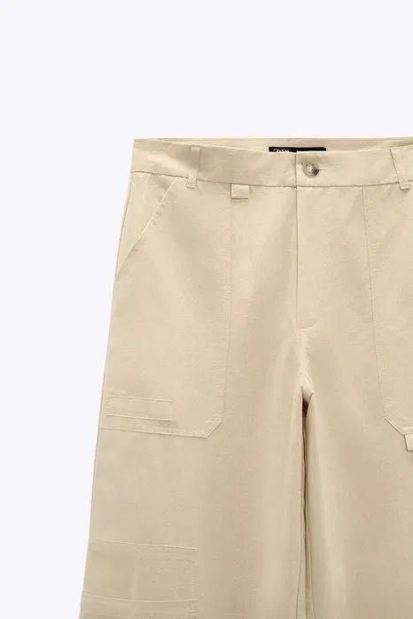 Лляні жовті брюки ZARA прямі на талію льон льняные желтые с карманами
