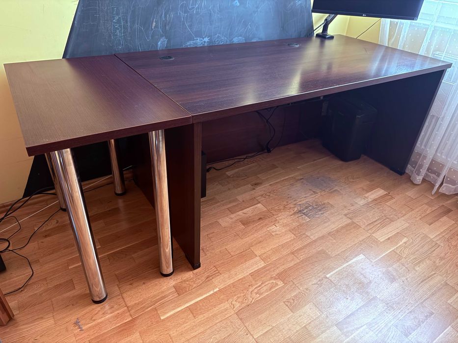 Biurko 160 x 80 + dostawka 45 x 80 Dąb brązowy, gruby solidny blat