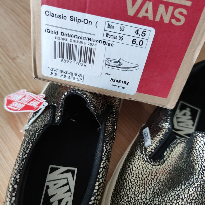Złote skórzane Vans 36 slip on Gold dots