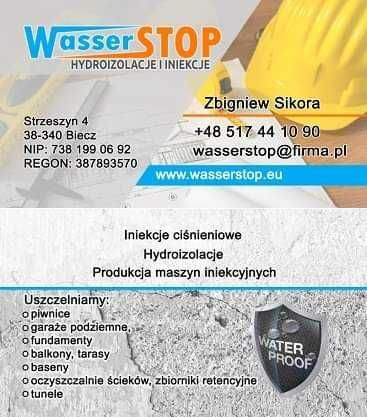 Hydroizolacje, Iniekcje ciśnieniowe, osuszanie budynków.