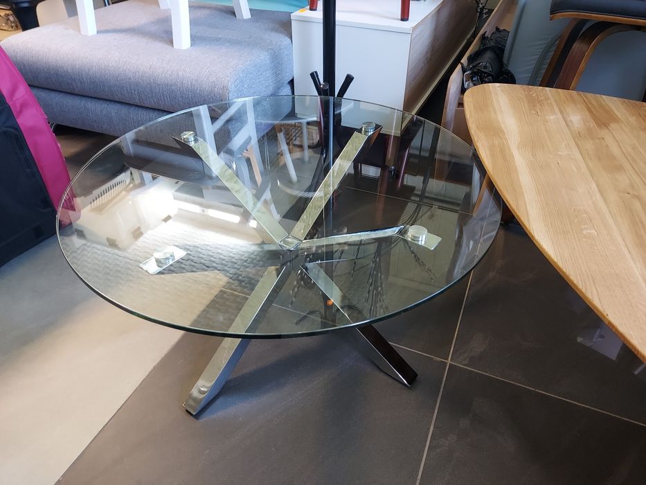 Stolik kawowy ława okrągły szkło 82cm + stal chromowana NOWY