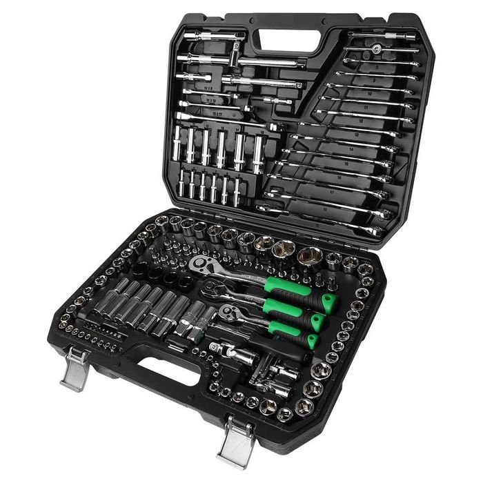 Conjunto de Chaves de Caixa e Roquete (150 Peças) - Aço Cromo-Vanádio