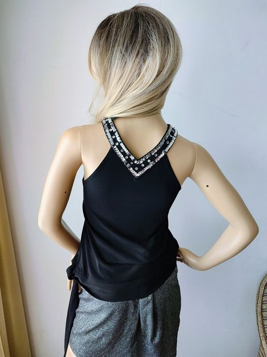 Czarna bluzka Etam z cekinami elegancka imprezowa M