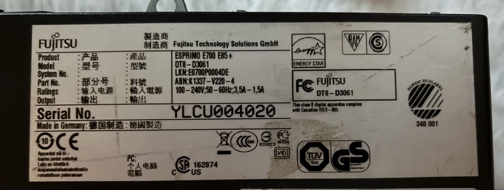 Komputer Fujitsu Esprimo E700 E85+