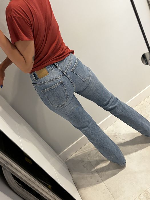 Niebieskie jeansy z wysokim stanem Pull&Bear prosta nogawka S