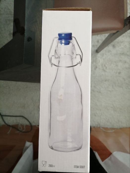 Garrafa vidro - tampa estilo vintage-260 ml-nova a estrear