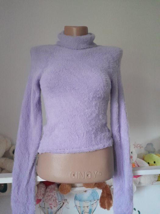 Liliowy sweter sweterek wycięcie na plecach XS 34