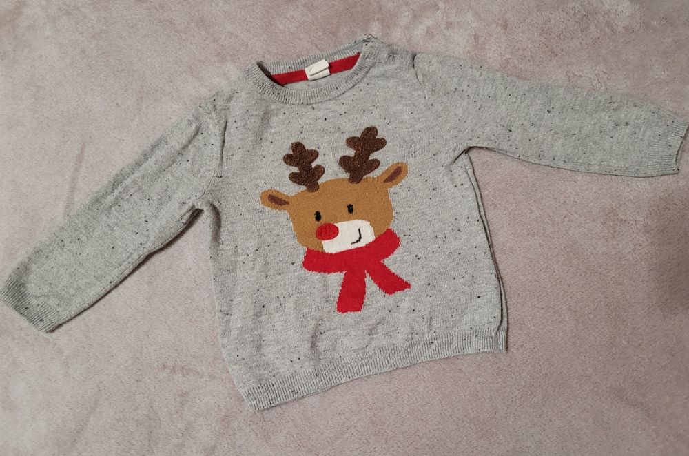 Sweterek cienki świąteczny H&M 74 sweter renifer