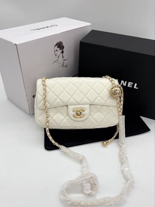Сумка Chanel Mini 20 Classic Flap Bag коричнева, біла, чорна
