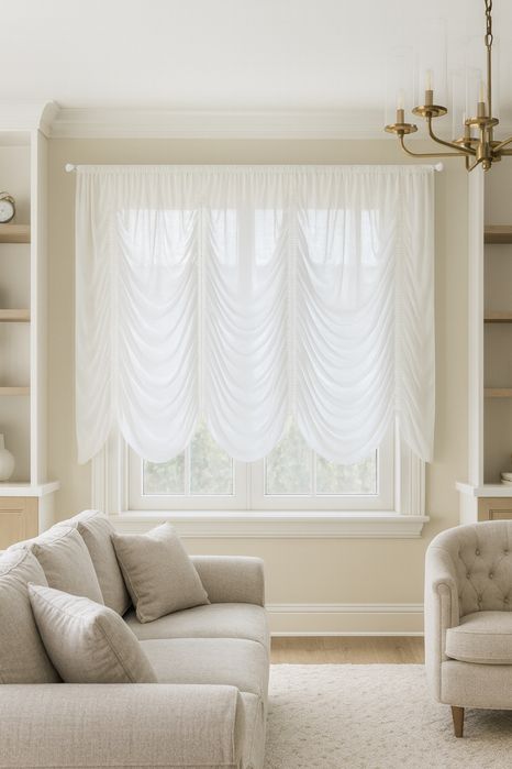 Французька  штора маркіза тюль біла австрійські штори з драпіюванням