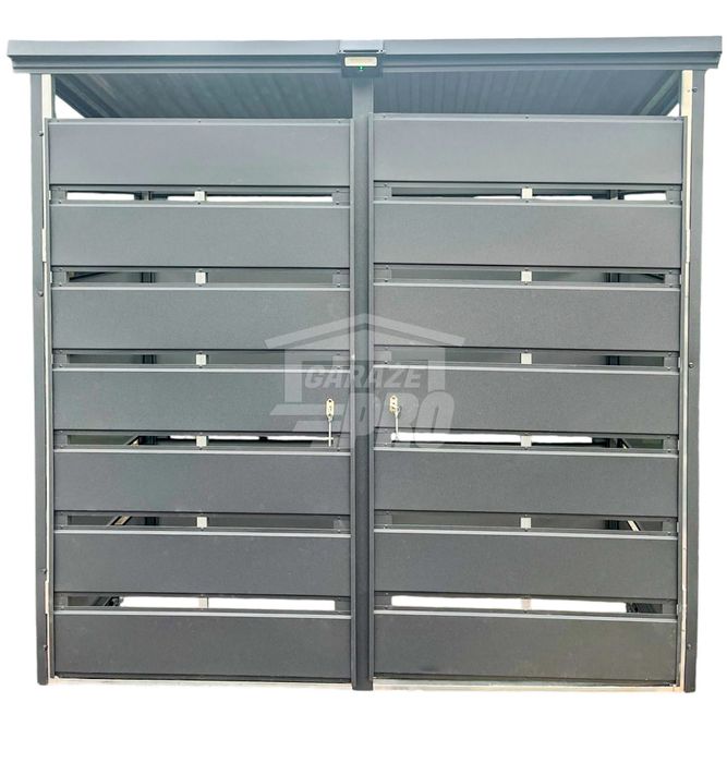 Wiata śmietnikowa 2x1m 2x drzwi zabudowana panelami dach spad GP585