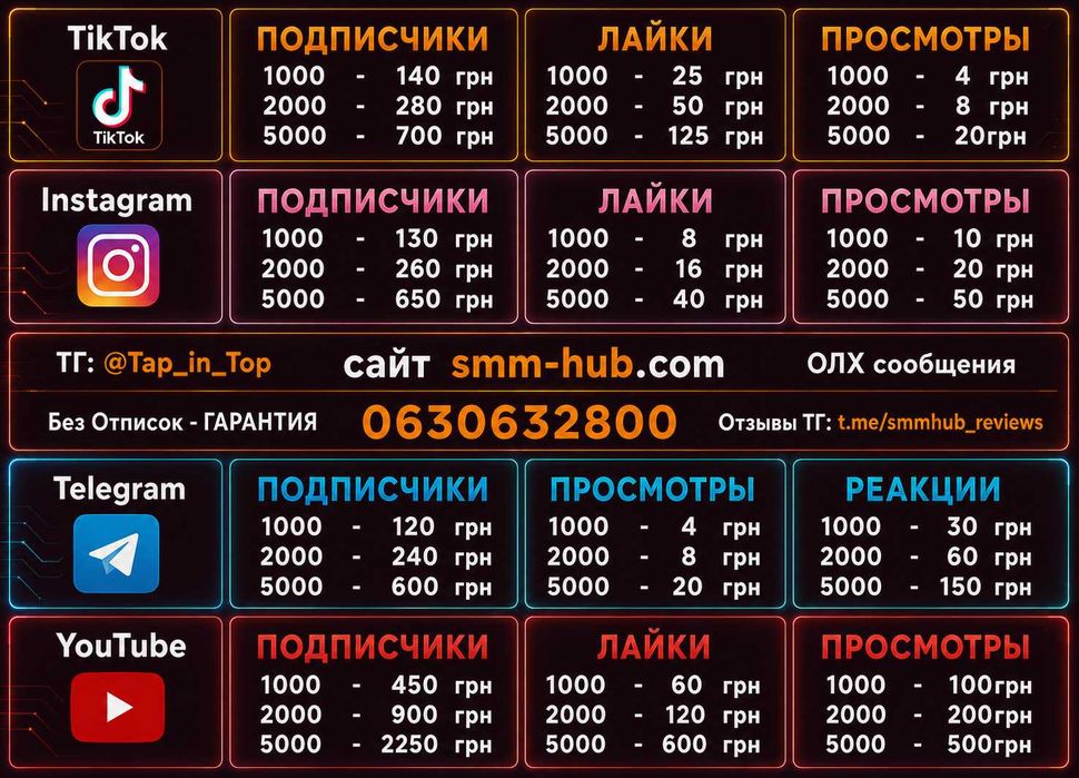 Увеличение Подписчики - Тикток Инстаграм Ютуб Телеграм РАСКРУТКА TT
