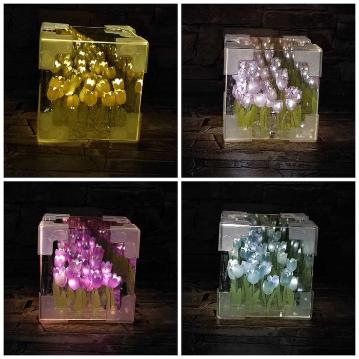 Готовий Нічник дзеркальний Куб з Тюльпанами / Набір для творчості