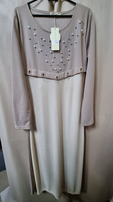 Beżowo kremowa sukienka długa maxi l/xl