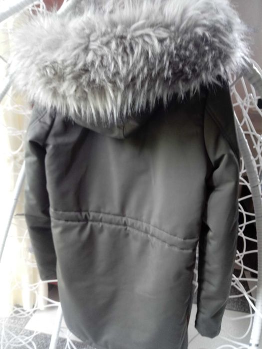 Kurtka parka szara kaptur futro r S/152/164
