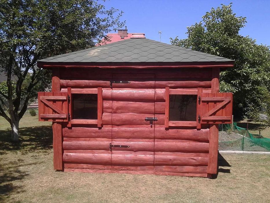 Domek narzędziowy drewniany z pół-bali o wym 325 x 210 cm