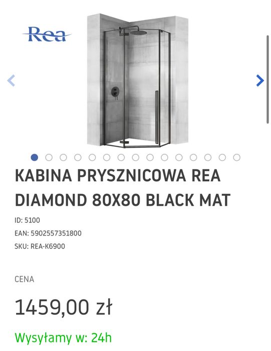 Kabina prysznicowa Rea Diamond Black Mat 80x80 (REA-K6900)
