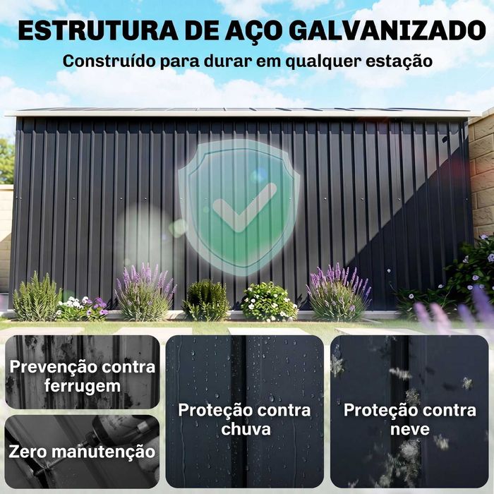 Anexo metálico de jardim com 4 janelas e base reforçada
