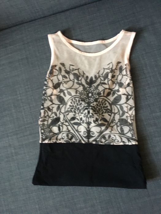 Body ASOS S lub XS czarny dół transparentna góra z efektem tatuażu  bo