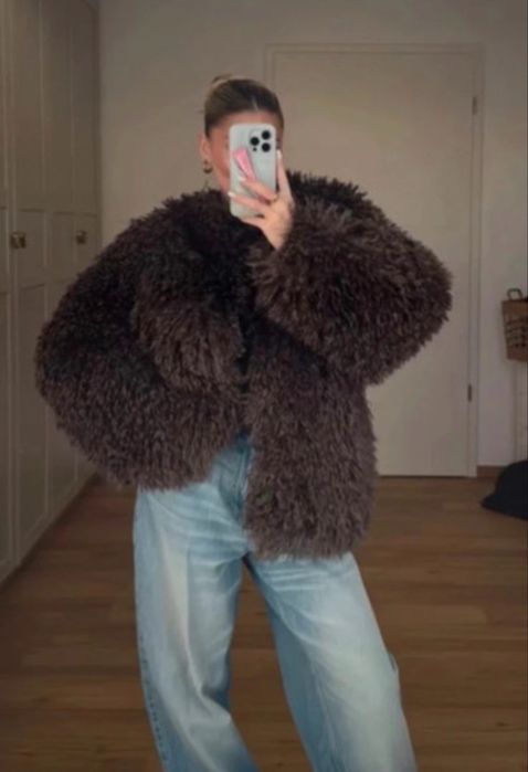 Brazowe sztuczne futerko baranek zara viral