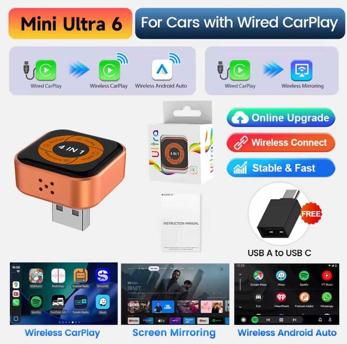 Carlinkit Mini Ultra 6 - Адаптер беспроводного CarPlay / Android / Mirror
