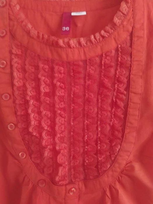 H&M bluzka pomarańczowa z koronką 36 S