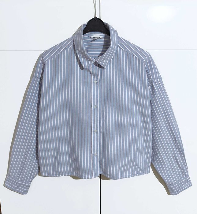 Koszula Pudełkowa W Paski Bawełniana Niebieska H&M |R.L