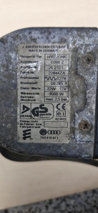 Webasto Eberspächer VW Caravelle, Multivan,Transporter T-4. Mod.2001