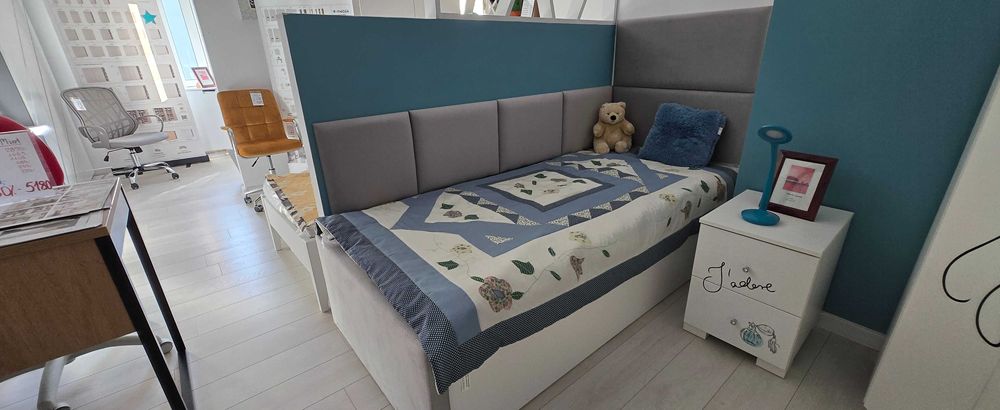 MEBLIK łóżko 90 z pojemnikiem + panele ścienne