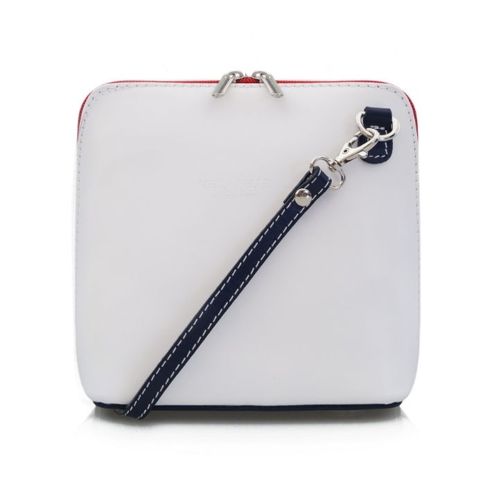 VERA PELLE torebka skórzana listonoszka z paskiem V024 tommy biała