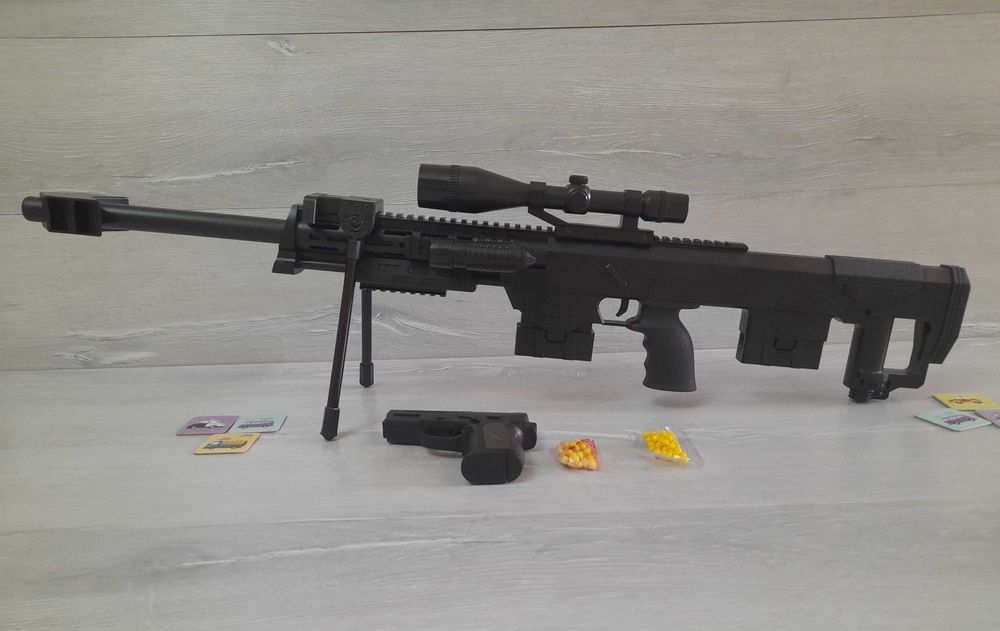 Снайперская винтовка Д83см на пульках 6мм, Фонарик, лазер, оптика + Пи