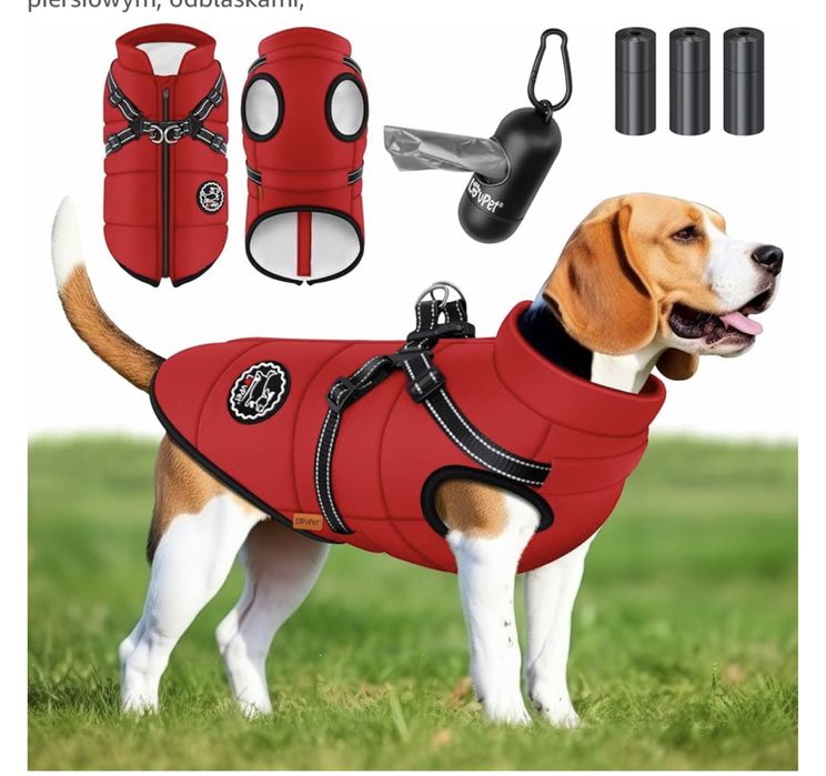 Kurtka dla psa z uprzężą, w zestawie 45 worków różne kolory